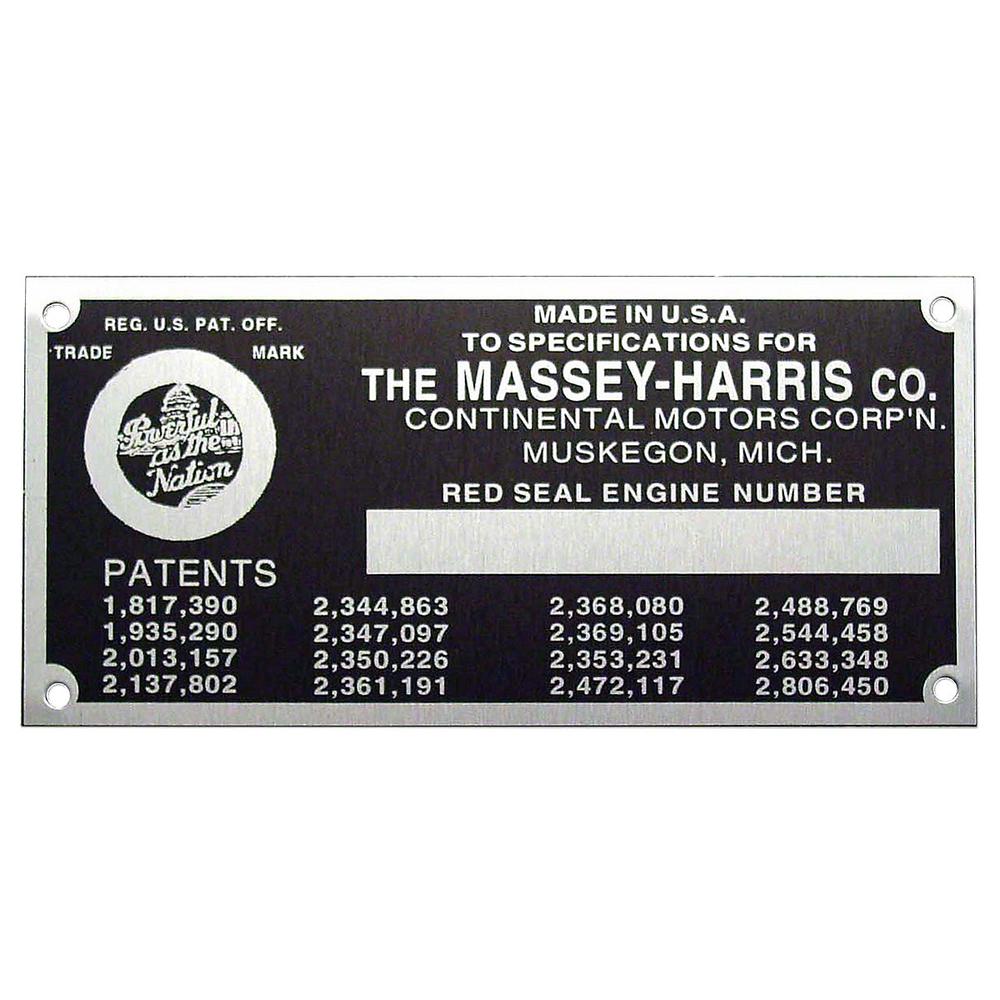 MHS062 Engine Serial Number Tag With Rivets Fits Massey Harris