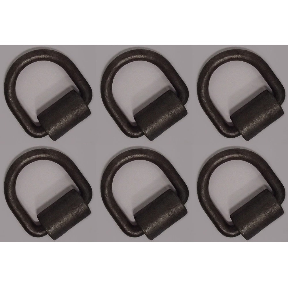 (6) Weld-on 1/2" D Rings Strap Tie Down Flatbed Truck Trailer Cargo Ring & Clip
