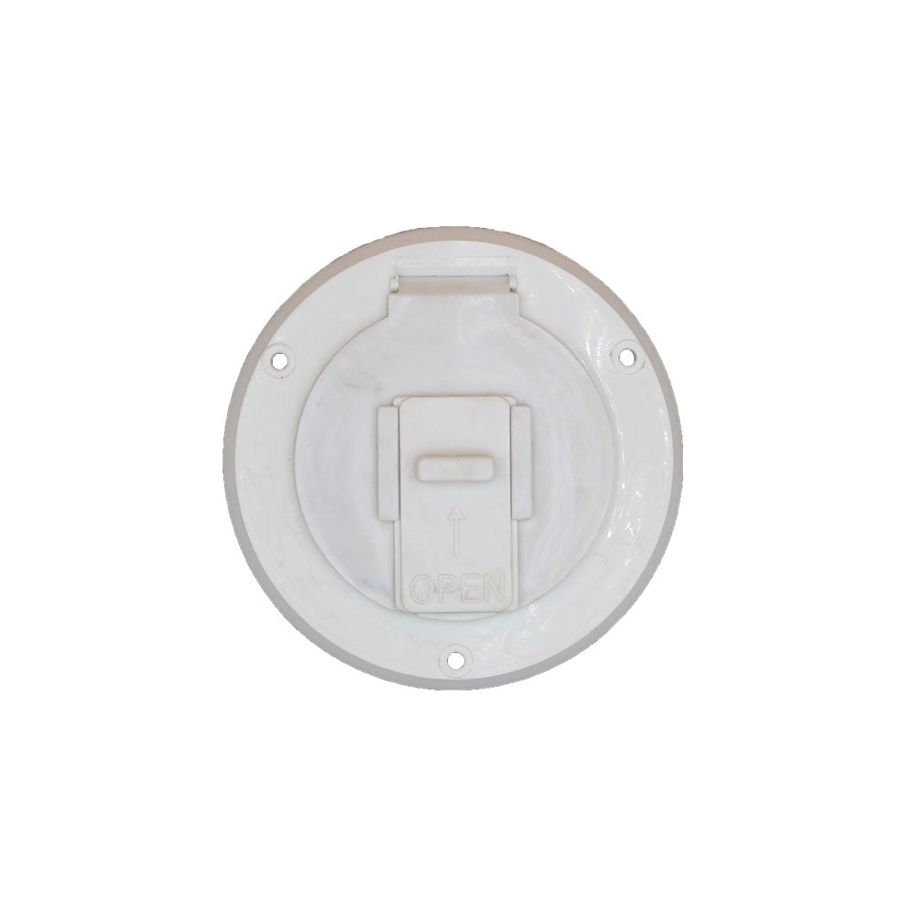 RV Camper Trailer Small Flip Up Power Cord / Cable Hatch / Cover - White