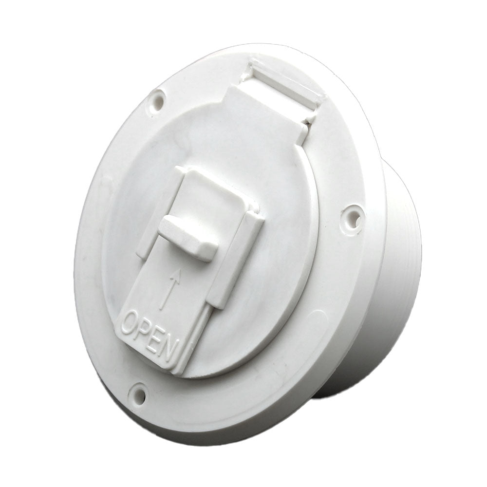 RV Camper Trailer Small Flip Up Power Cord / Cable Hatch / Cover - White
