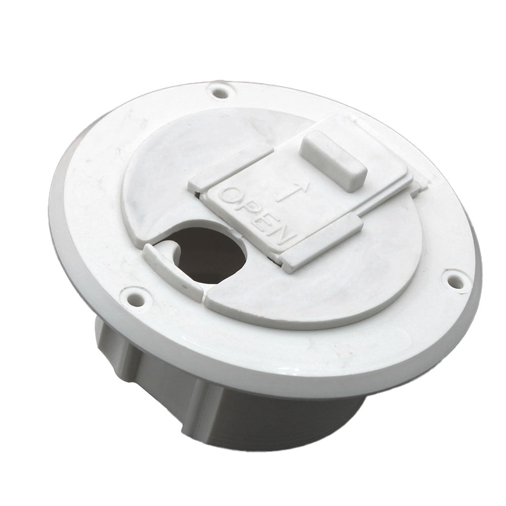 (1) RV Camper Trailer Round White Electric Power Cord Cable Hatch Cover