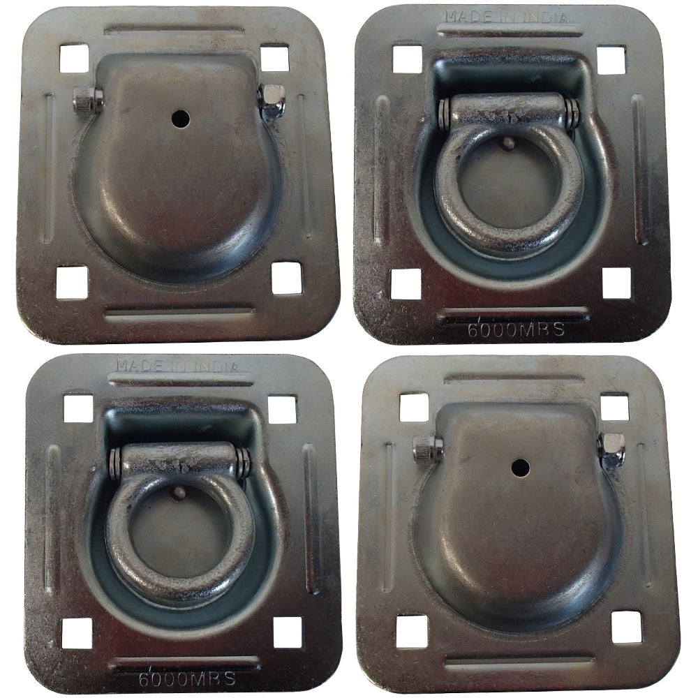 4 Pack Chain Rope Tie Down Trailer 4-Bolt Steel Recessed D-Ring 6000# MBS Rated