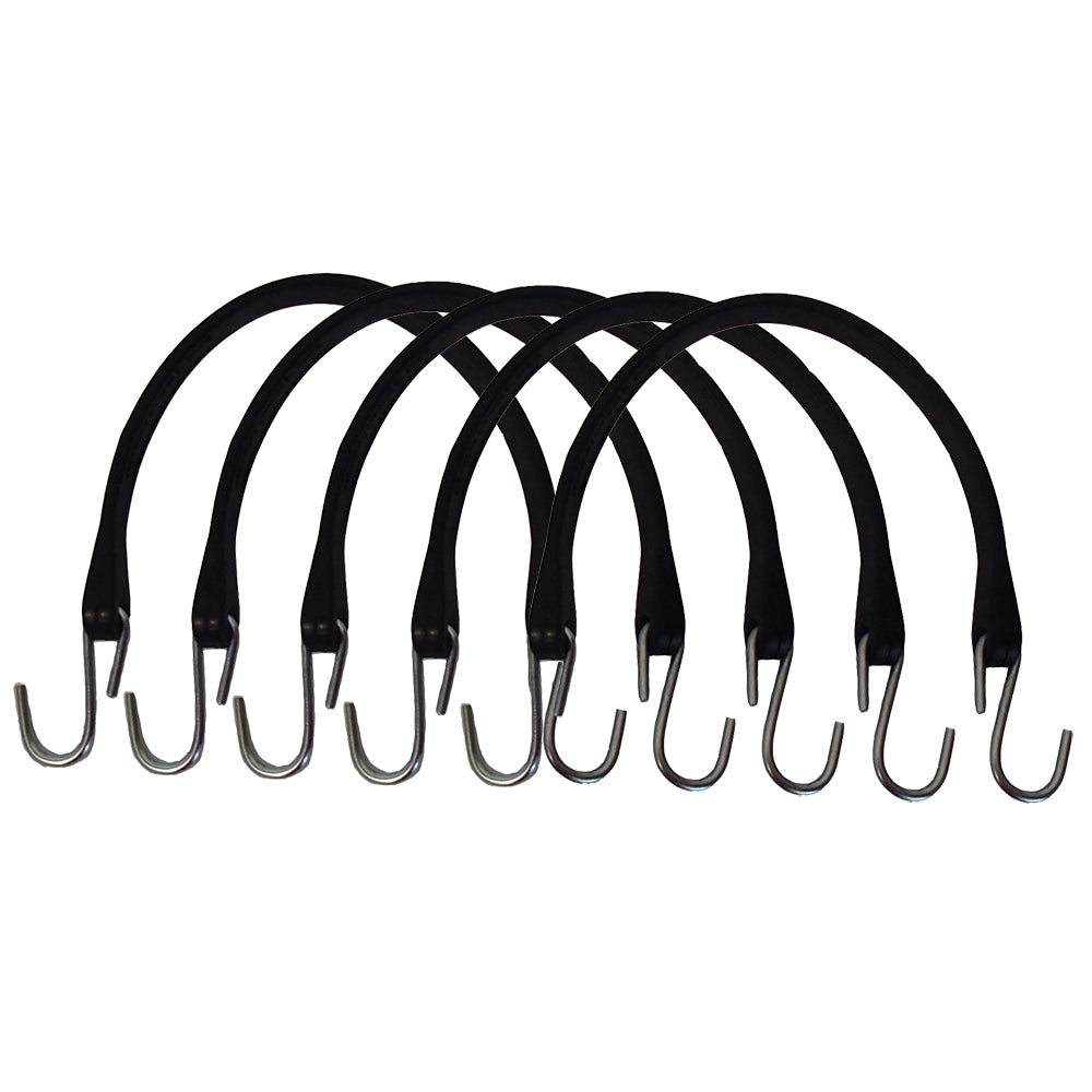 Set of 5 HD 15" Natural Rubber Tarp Straps/Bungee Cords w/ S-Hooks