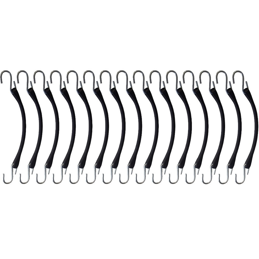 (15) 9" Heavy Duty Natural Black Rubber Tarp Straps (Bungee Cords) w/ Hooks