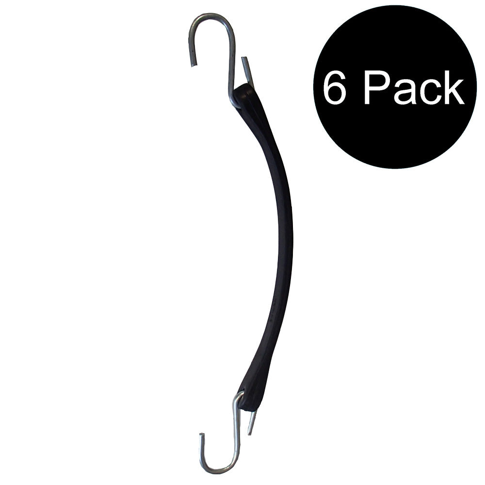 Six (6) 9" Heavy Duty Natural Black Rubber Tarp Straps (Bungee Cords) w/ Hooks