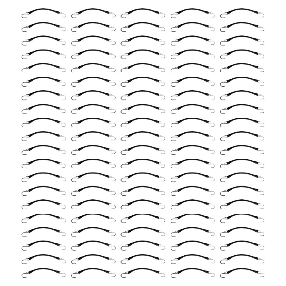 (100) 9" Heavy Duty Natural Black Rubber Tarp Straps (Bungee Cords) w/ Hooks