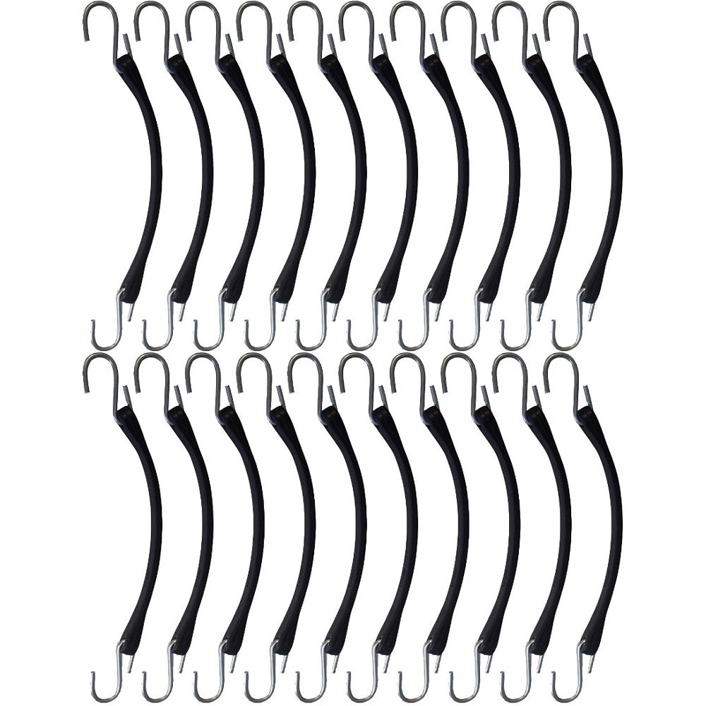 20 Pack 9" Heavy Duty Natural Rubber Tarp Straps/Tie-Down Bungee Cords S-Hook