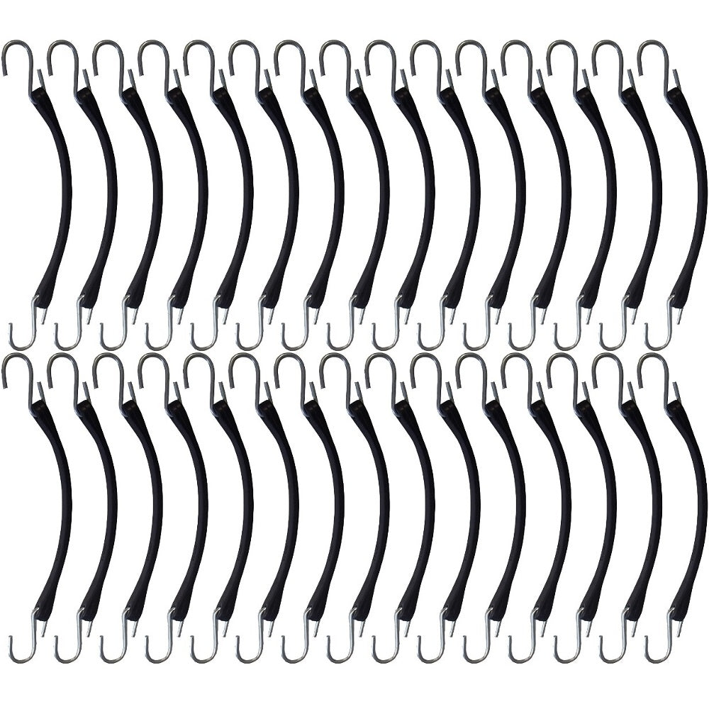 (30) 9" Rubber Tarp Straps Black Heavy Duty w/ Hooks Natural Fasten Bungee Cord