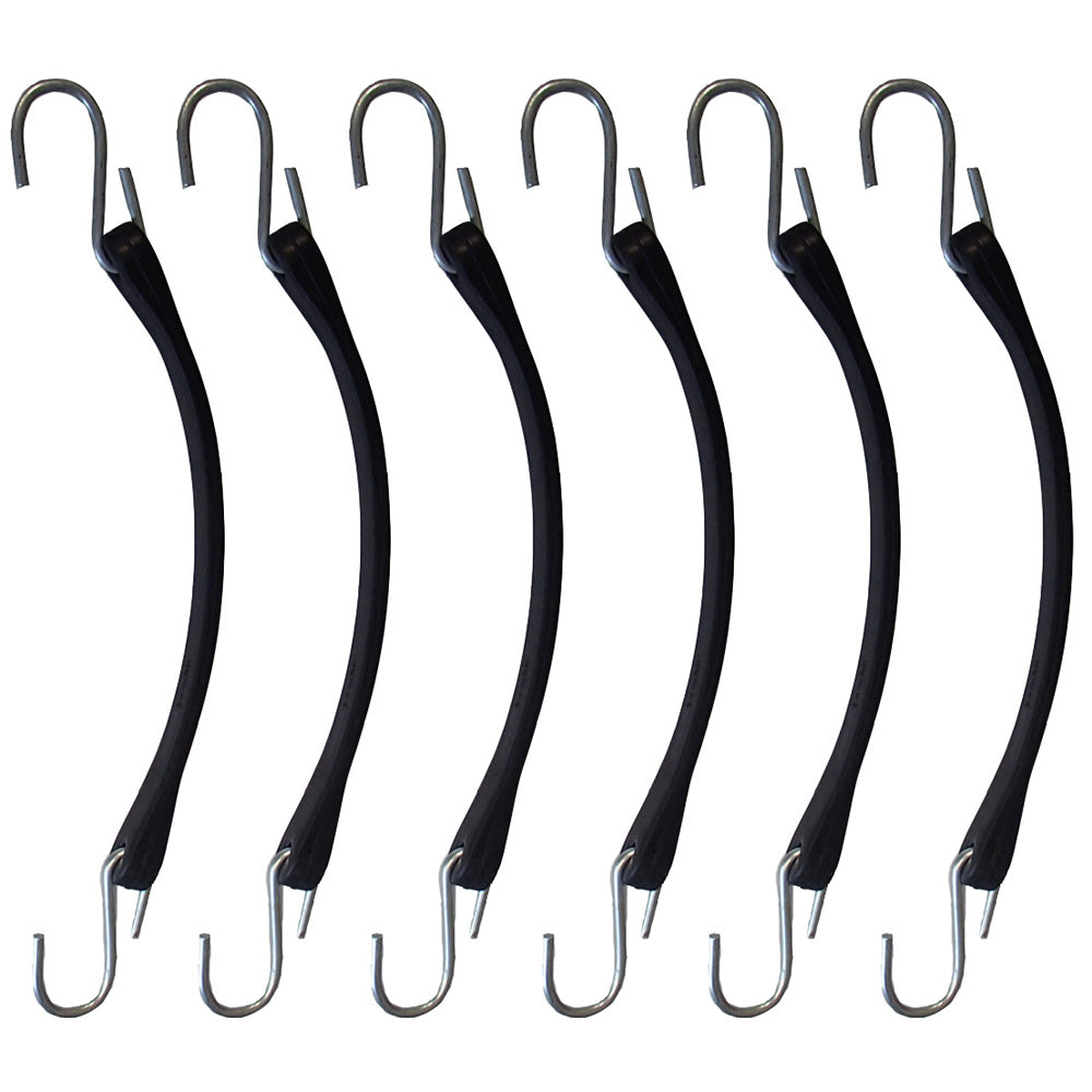 Six (6) 9" Heavy Duty Natural Black Rubber Tarp Straps (Bungee Cords) w/ Hooks