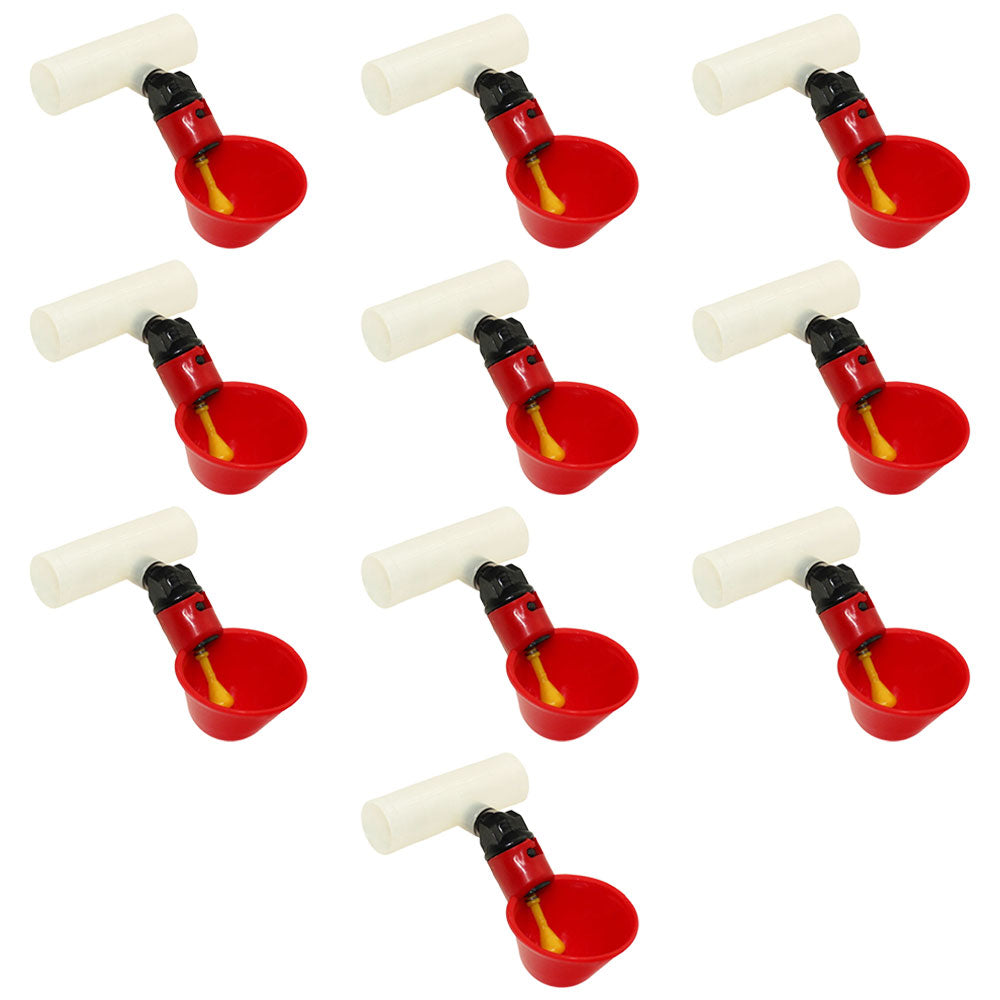 10 Automatic Water Drinker Cups & Clear Tee Fittings 1/2" Poultry Coop