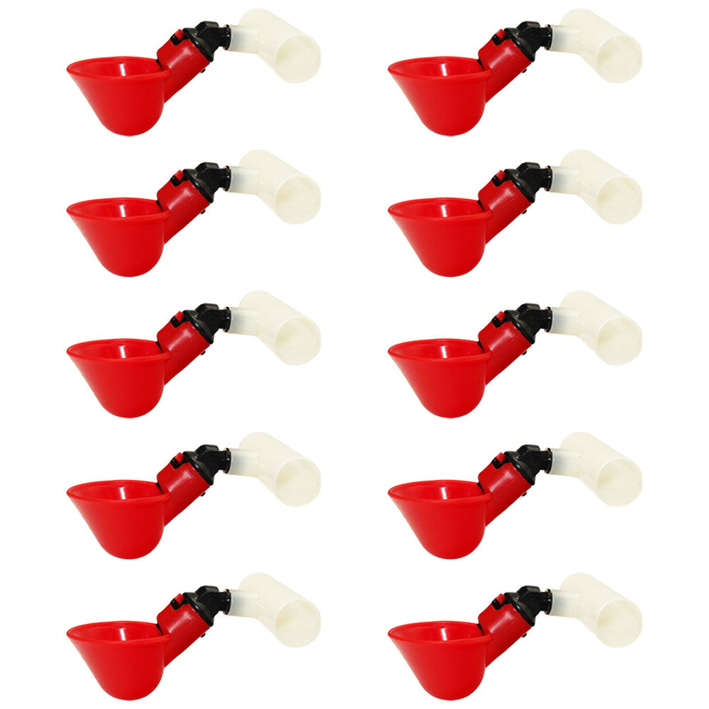 10 Automatic Water Drinker Cups & Clear Tee Fittings 1/2" Poultry Coop