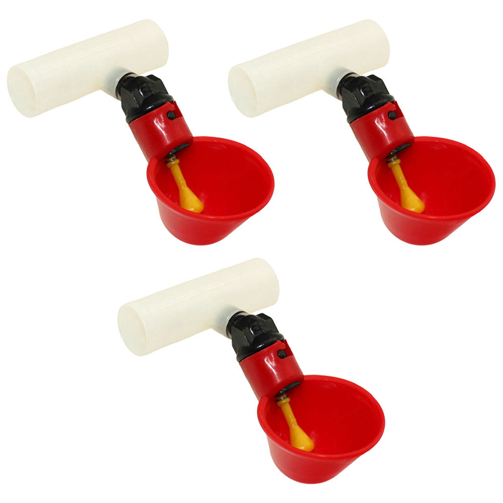 (3) AUTOMATIC WATERER DRINKER CUPS & 1/2" CLEAR FITTING CHICKEN WATER POULTRY