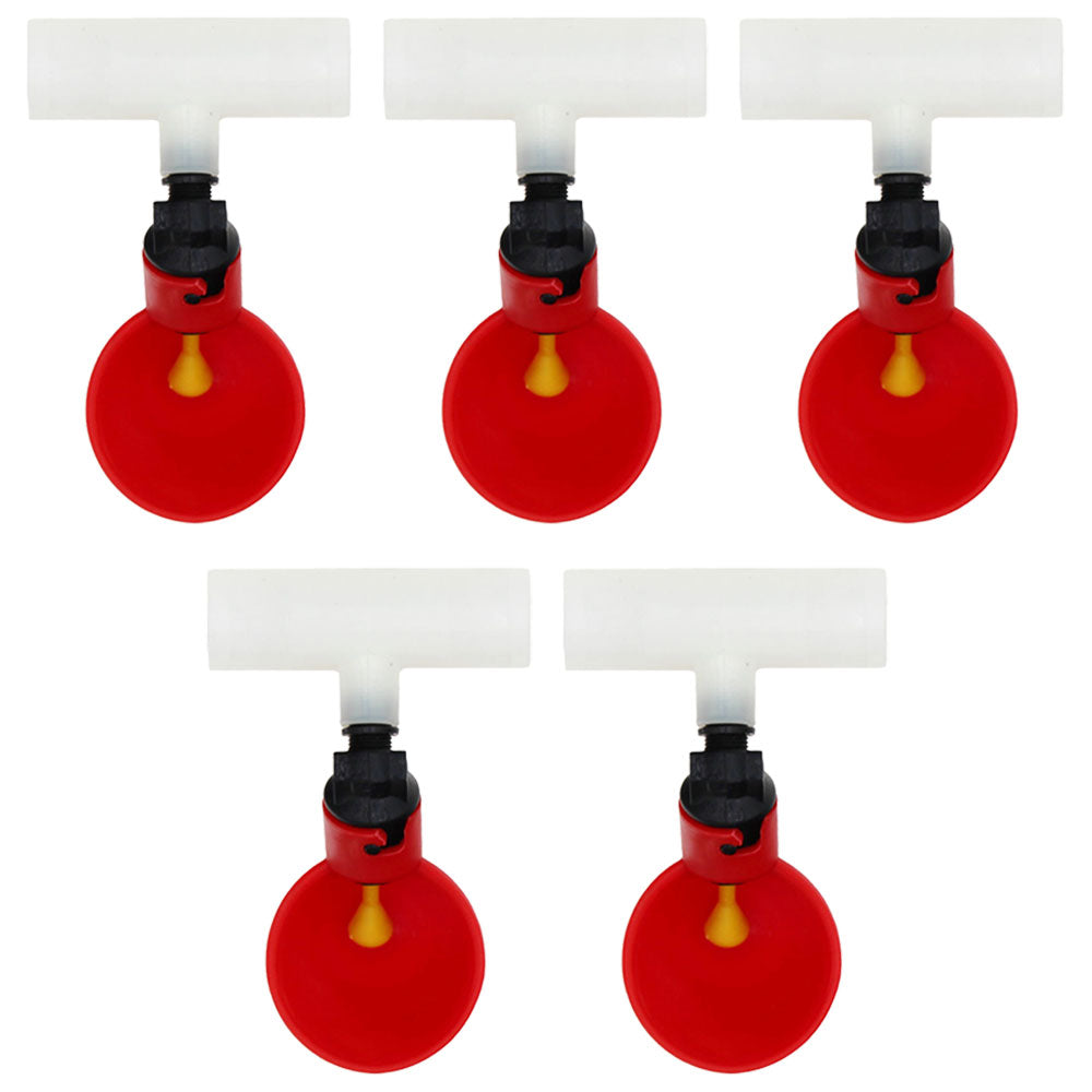Five (5) Automatic Waterer Drinker Cups and Clear Plastic Fitting