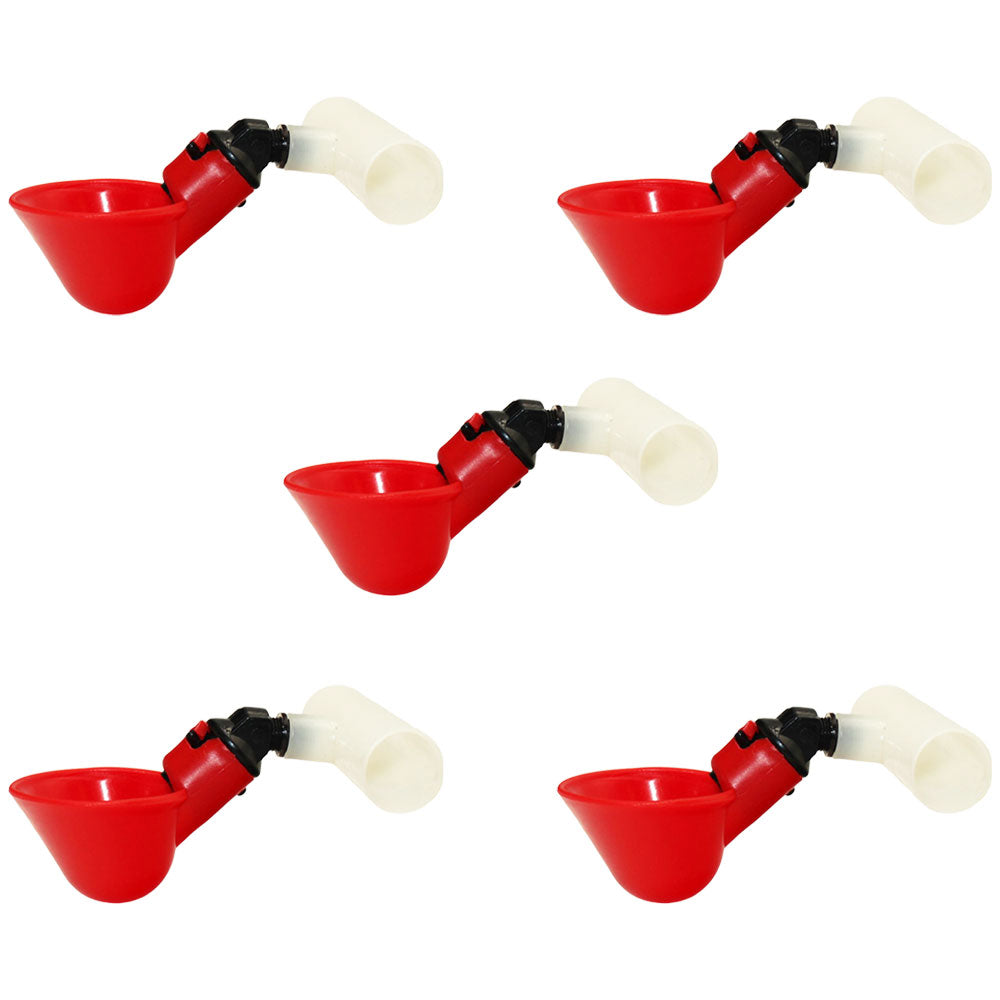 Five (5) Automatic Waterer Drinker Cups and Clear Plastic Fitting