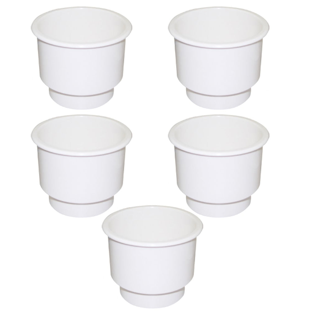 Qty 5:  Cup Holder, White Plastic w/ Drain Hole  Fits Universal Products