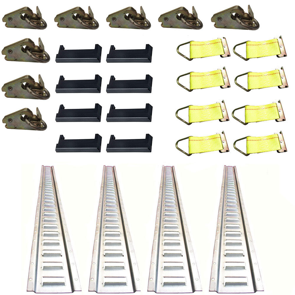 4 Galvanized 5' E-Track Rails with Caps - Straps - O-Rings - Tie Down Kit