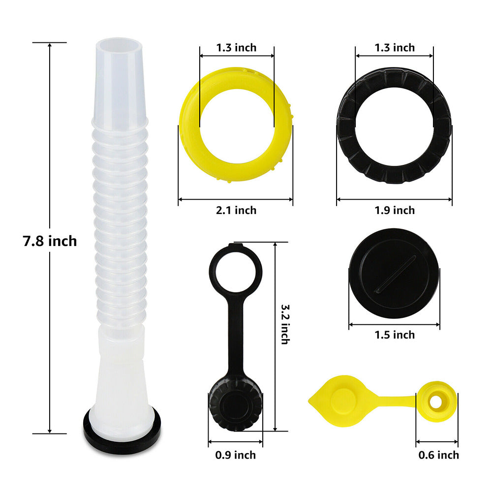 Set of 5 Can Spouts with Caps & Gaskets Compatible w/ Most Plastic Gas Cans
