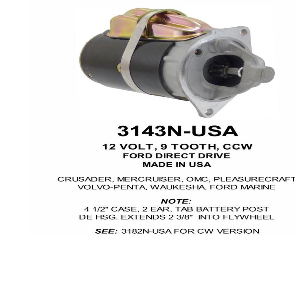 Starter — "FORD MARINE 4.5"" 9T CCW" Fits Mercruiser Replaces ROM3143N-USA