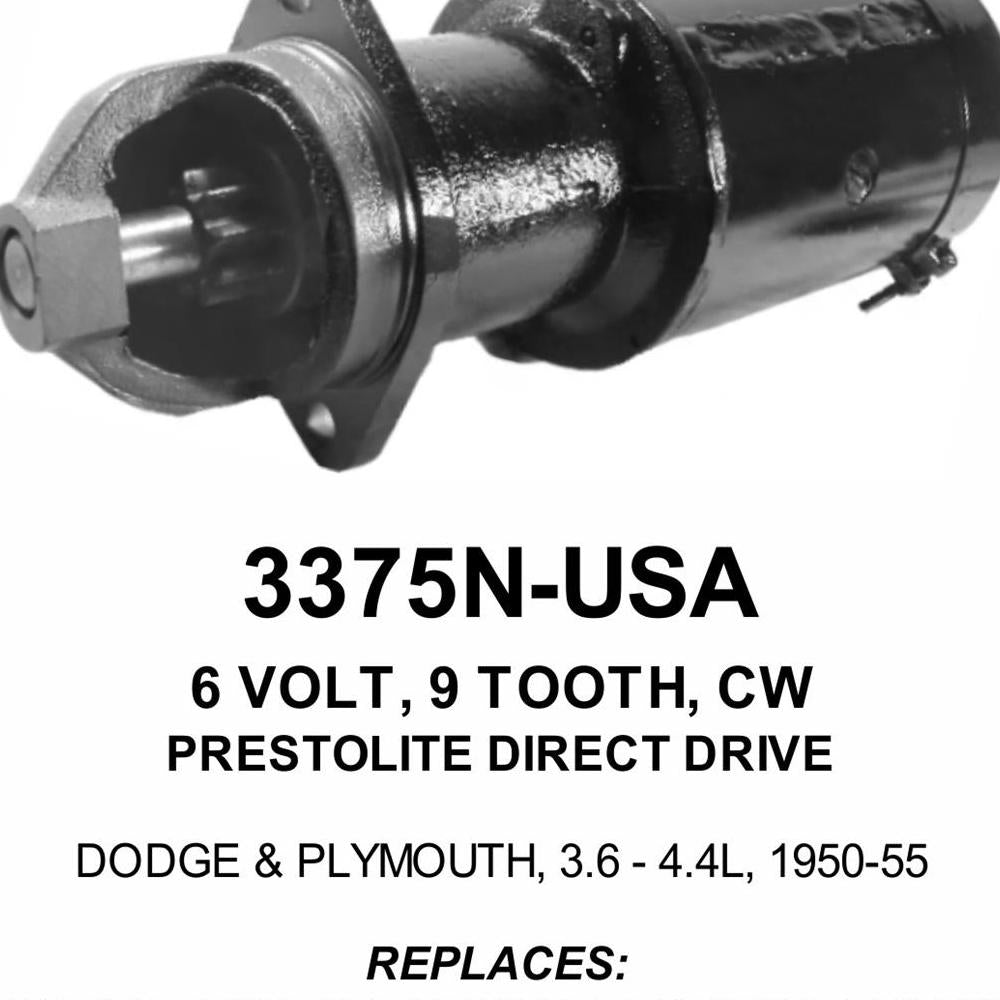 Starter — PREST DD STR 6V 9T CW Fits Jeep Replaces ROM3375N-USA