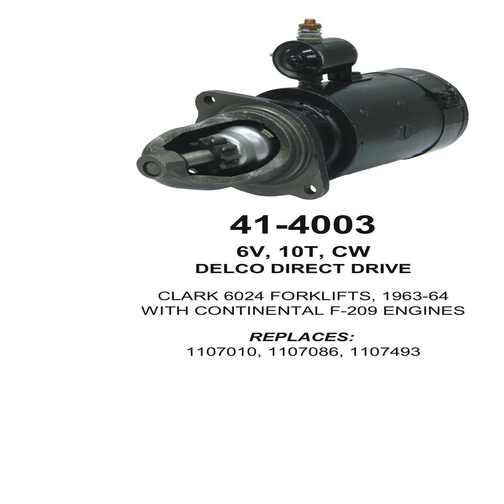 Starter — 10MTE 6V 10T CW Fits Clark Replaces ROM4003N-USA