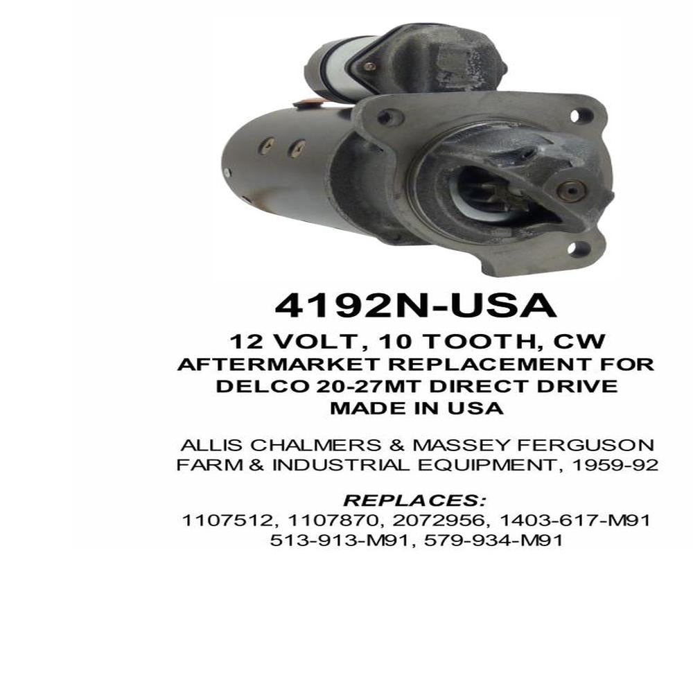 Starter — 20-25MT 12V 10T CW MASSEY Fits Joy Replaces ROM4192N-USA