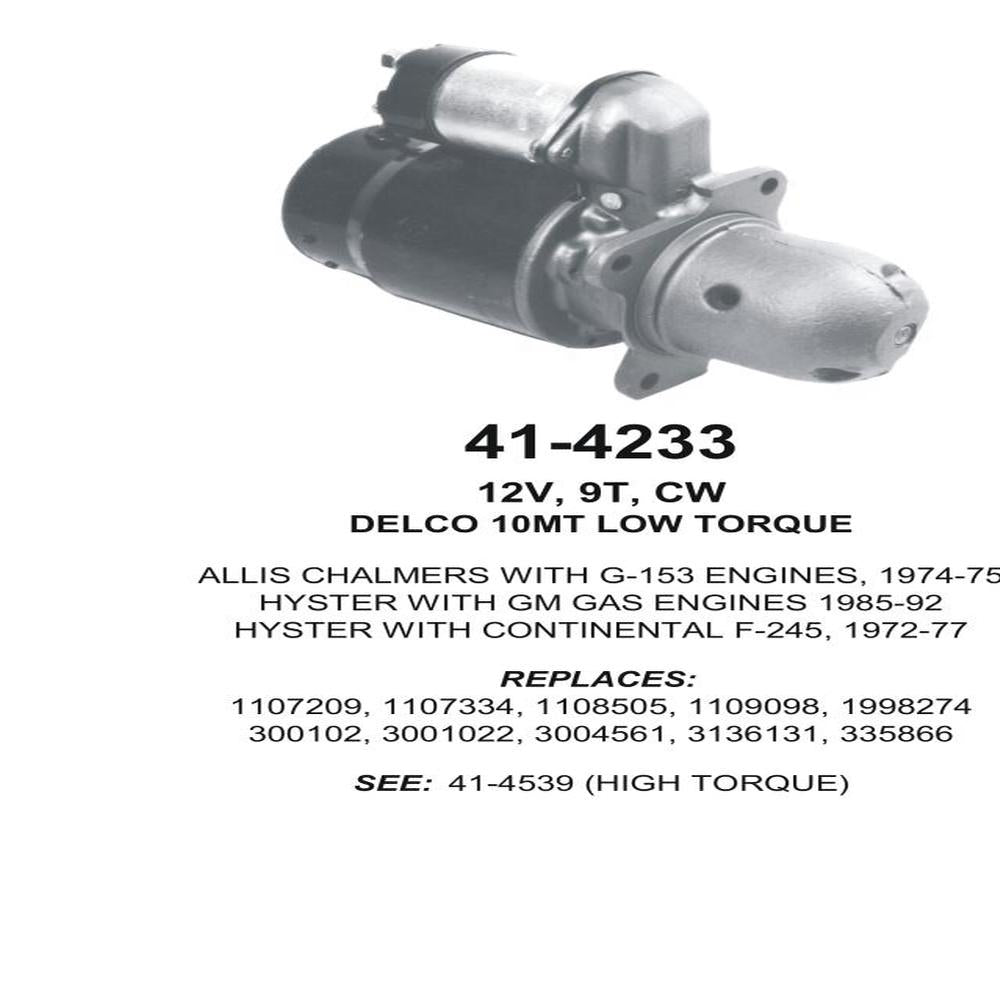 Starter — 10MT-HT 12V 9T CW Fits Hyster