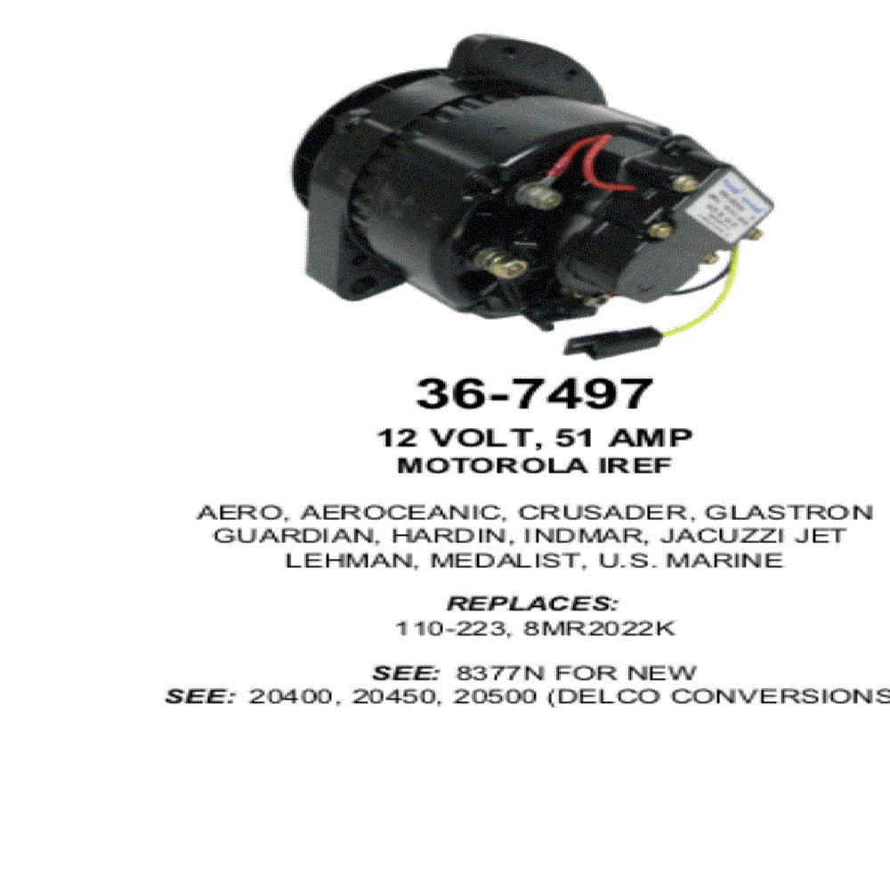 Alternator — MOT IREF 12V 51A MARINE Fits Aero Replaces ROM8377N-USA