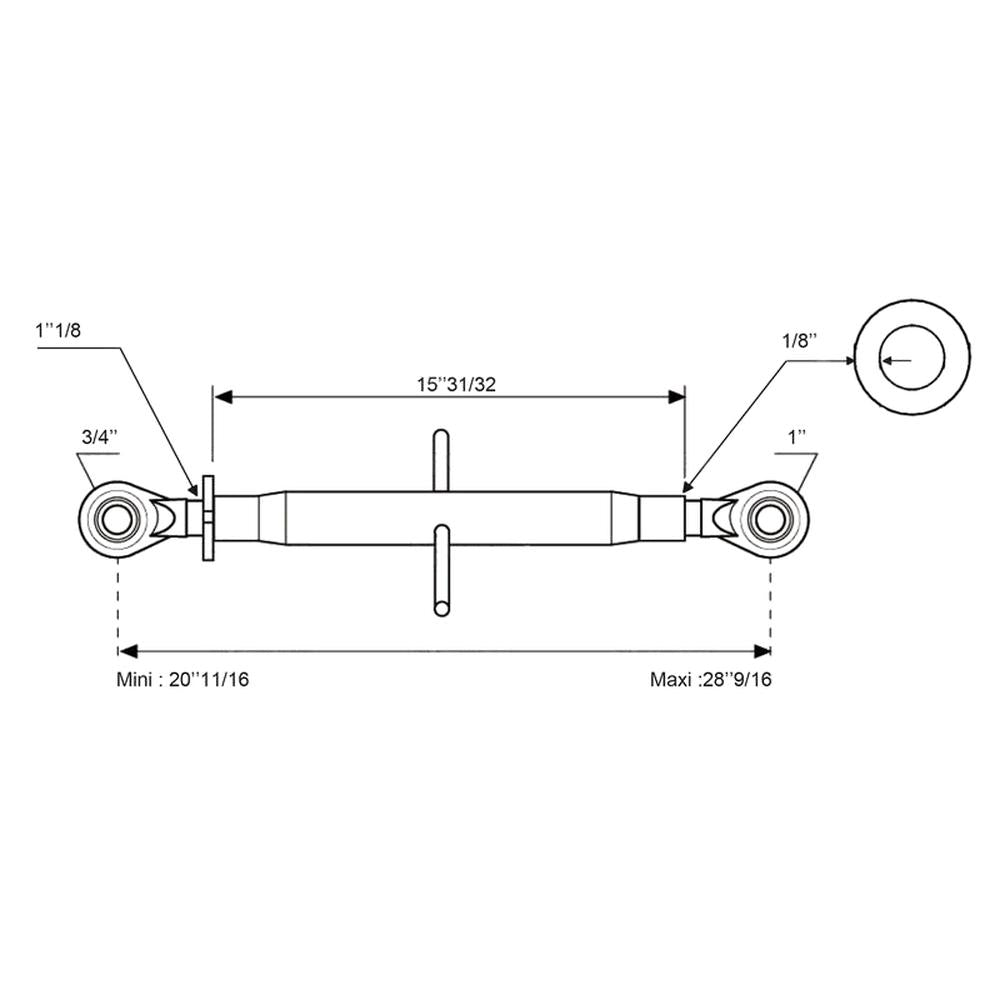 S.304 Top Link Standard Duty (Fits CAT.1/2) Ball and Ball, Min mm: 525mm Fits Fo