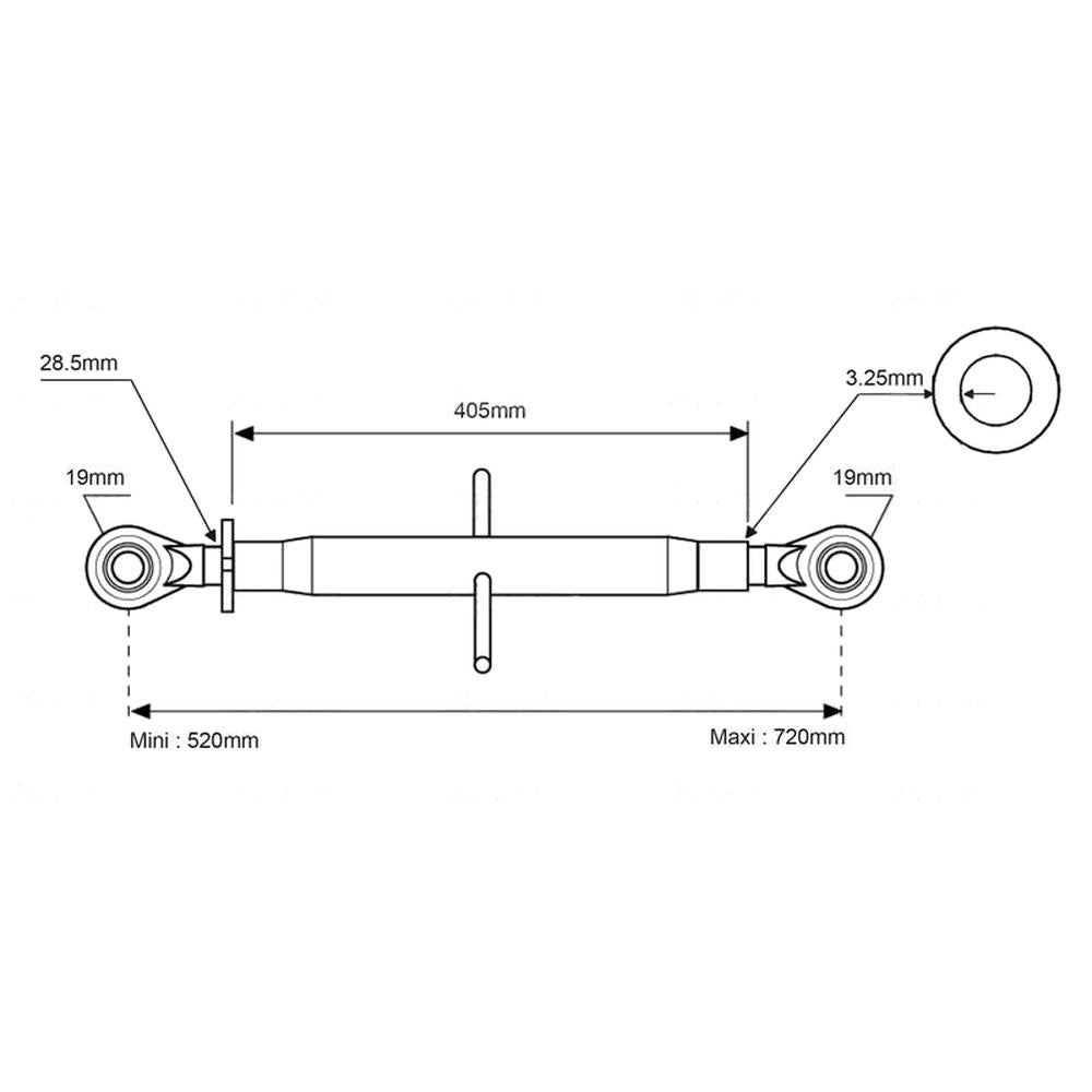 S.334 Top Link Standard Duty (Fits CAT.1/1) Ball and Ball, Min mm: 520mm