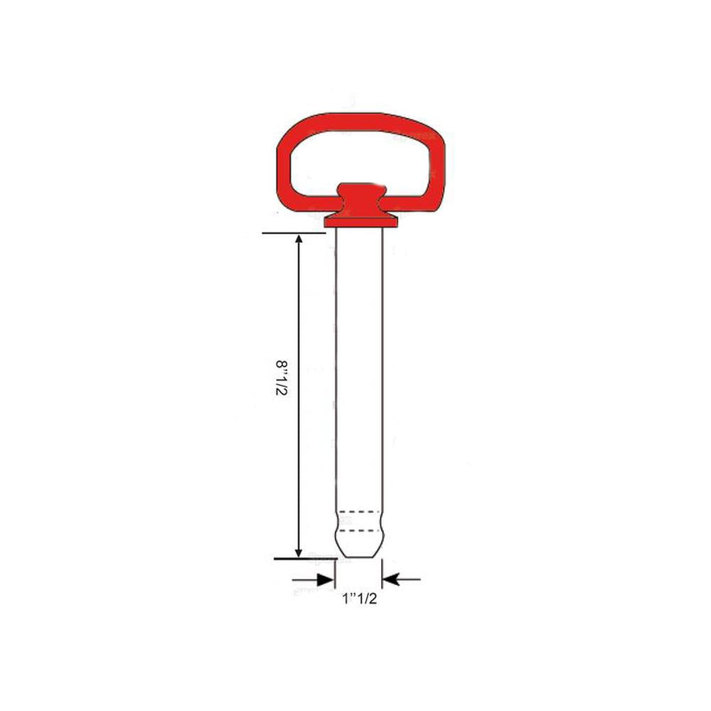 S.52089 Red Handle Hitch Pin with Grip Clip Pin Ø1 1/2'' Working length: 8 1/2''