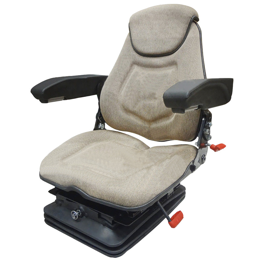Air Ride Tractor Seat Assembly Head Rest Armrests Lumbar Brown Fabric FAA1220