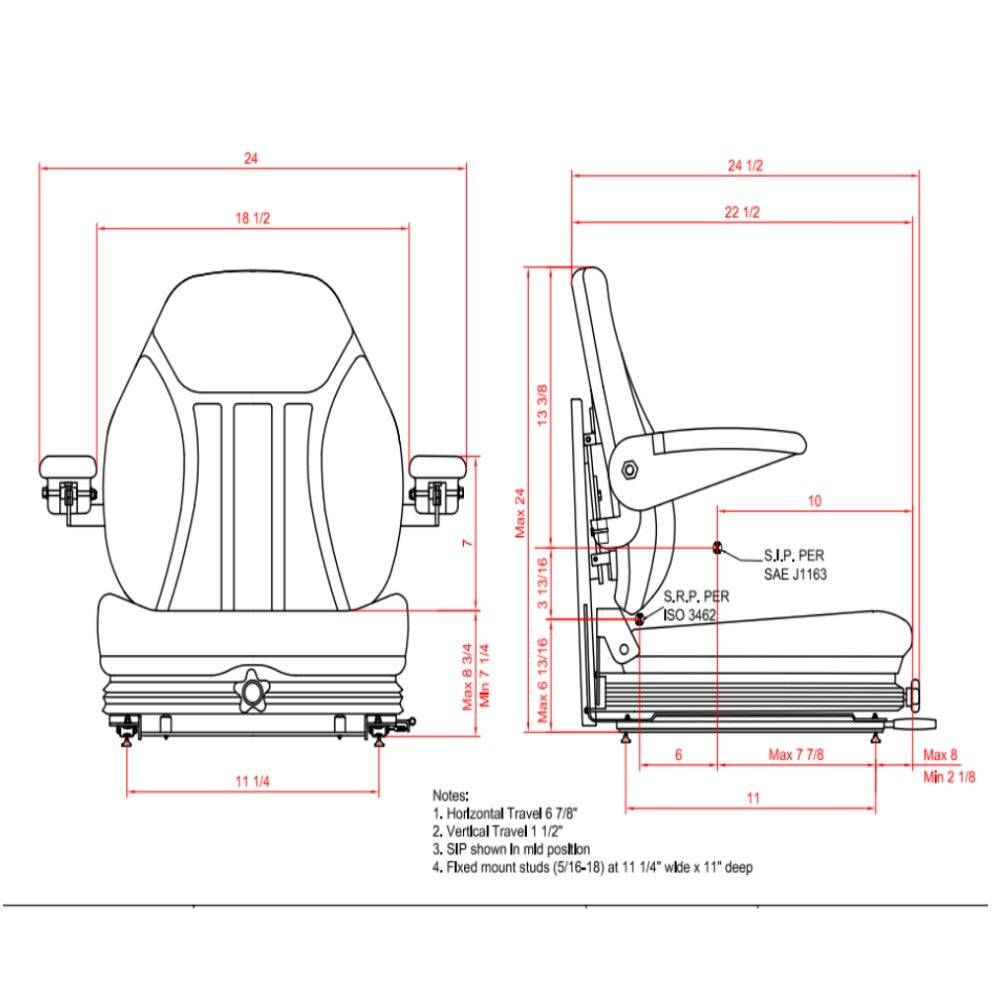 Black Suspension Seat W/ Armrests Fits Grasshopper Hustler ZTR Zero Turn Mower