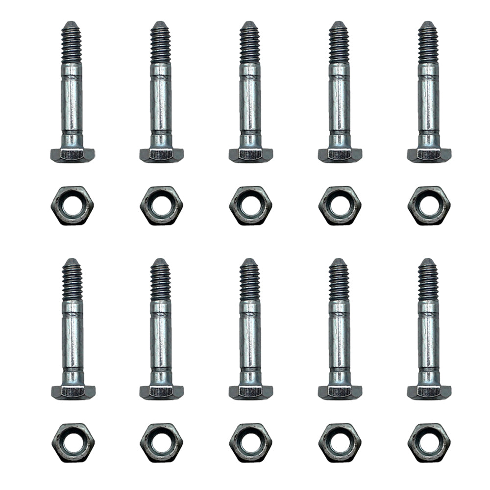 10 Pack Shear Pins with Lock Nuts fits Ariens 532005 53200500