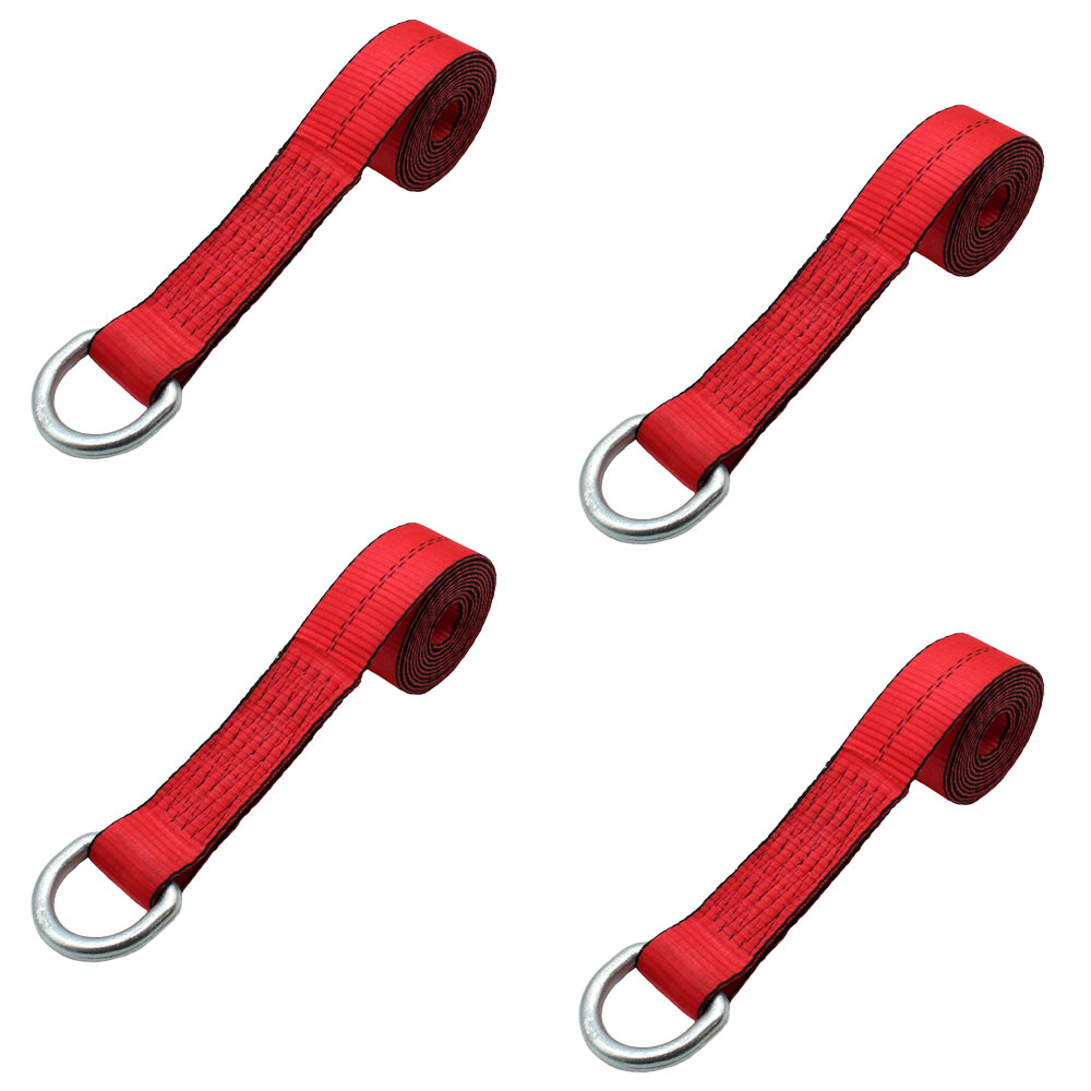 (4 Pk) Red Heavy Duty Strap 2" X 8’ 12,000 Lb Breaking Strength Plated D Ring