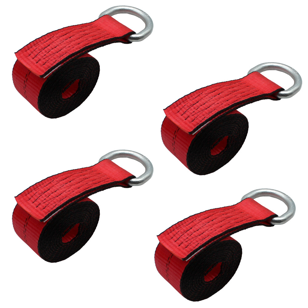 (4 Pk) Red Heavy Duty Strap 2" X 8’ 12,000 Lb Breaking Strength Plated D Ring