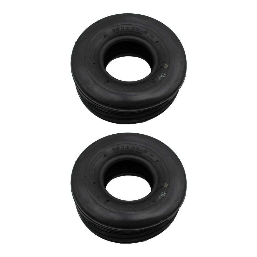 (2) 15x6-6 Smooth Rib Tubeless Tires for Lawn Mowers Tractors Garden Equipment