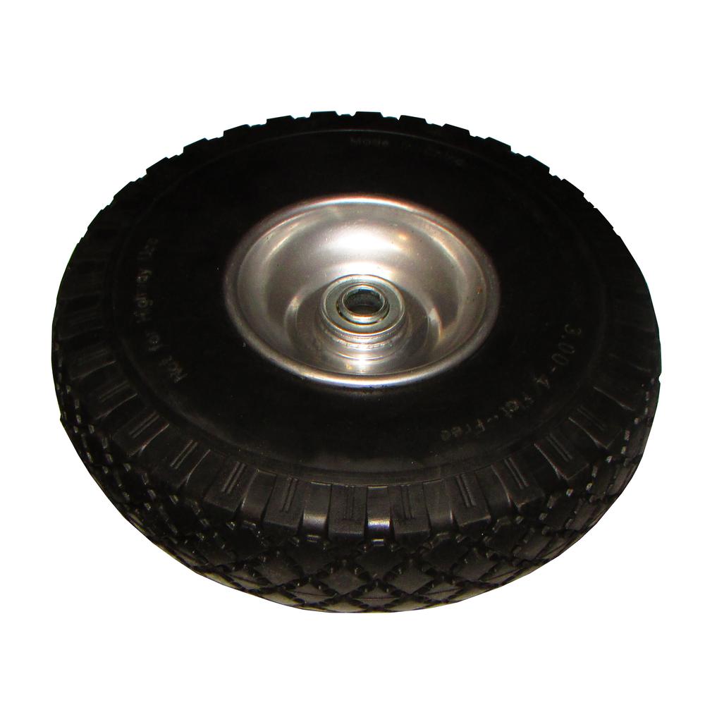 Flat-Free Plastic Flex Wheel w/Rubber Tread- 5/8in Bore 4.10/3.50-4in