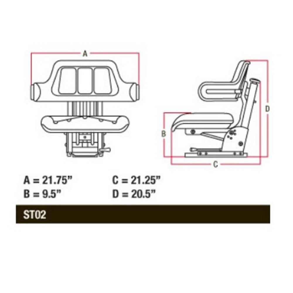 Black Universal Tractor Seat With Full Suspension and Adjustable Angle Base