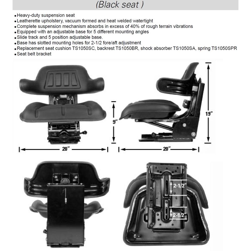 BLACK UNIVERSAL SEAT for Hesston Fiat Leyland Long David Brown Farmtrac Tractor